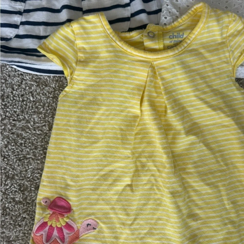 Girls Tops Bundle – Striped Floral, Eyelet White & Yellow Tee – Size 18 Months